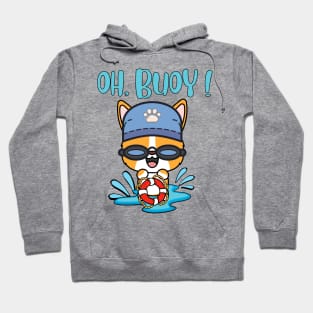 Funny Corgi Goes Swimming with a Buoy - Pun Intended Hoodie